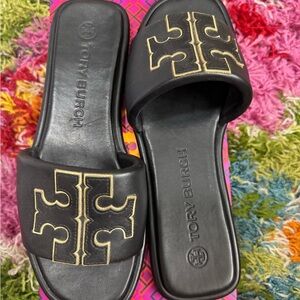 Tory Burch Black Double T Sport Slide, Napa Leather